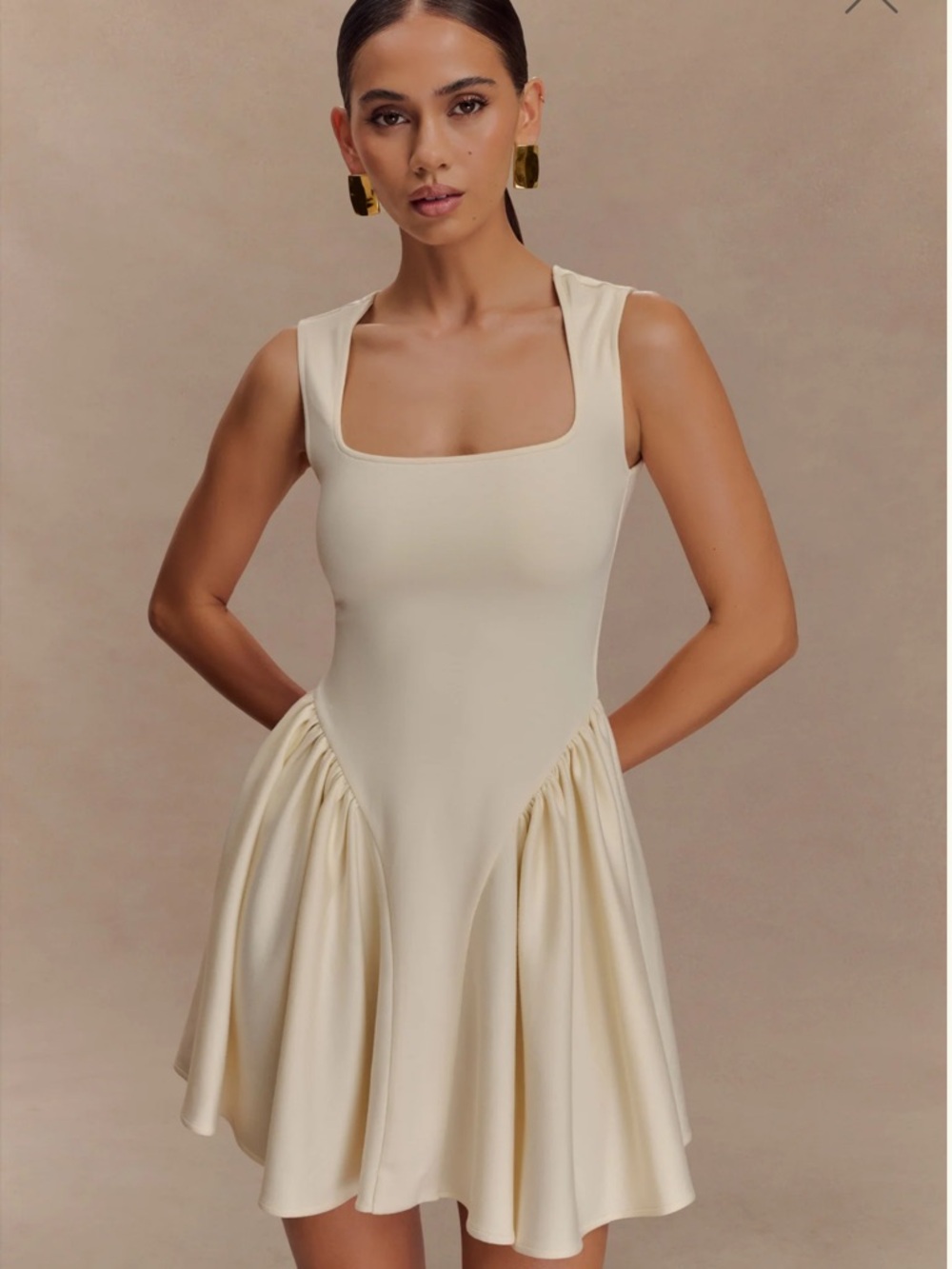 Meshki Sharon Sleeveless Square Neck Cream Dress